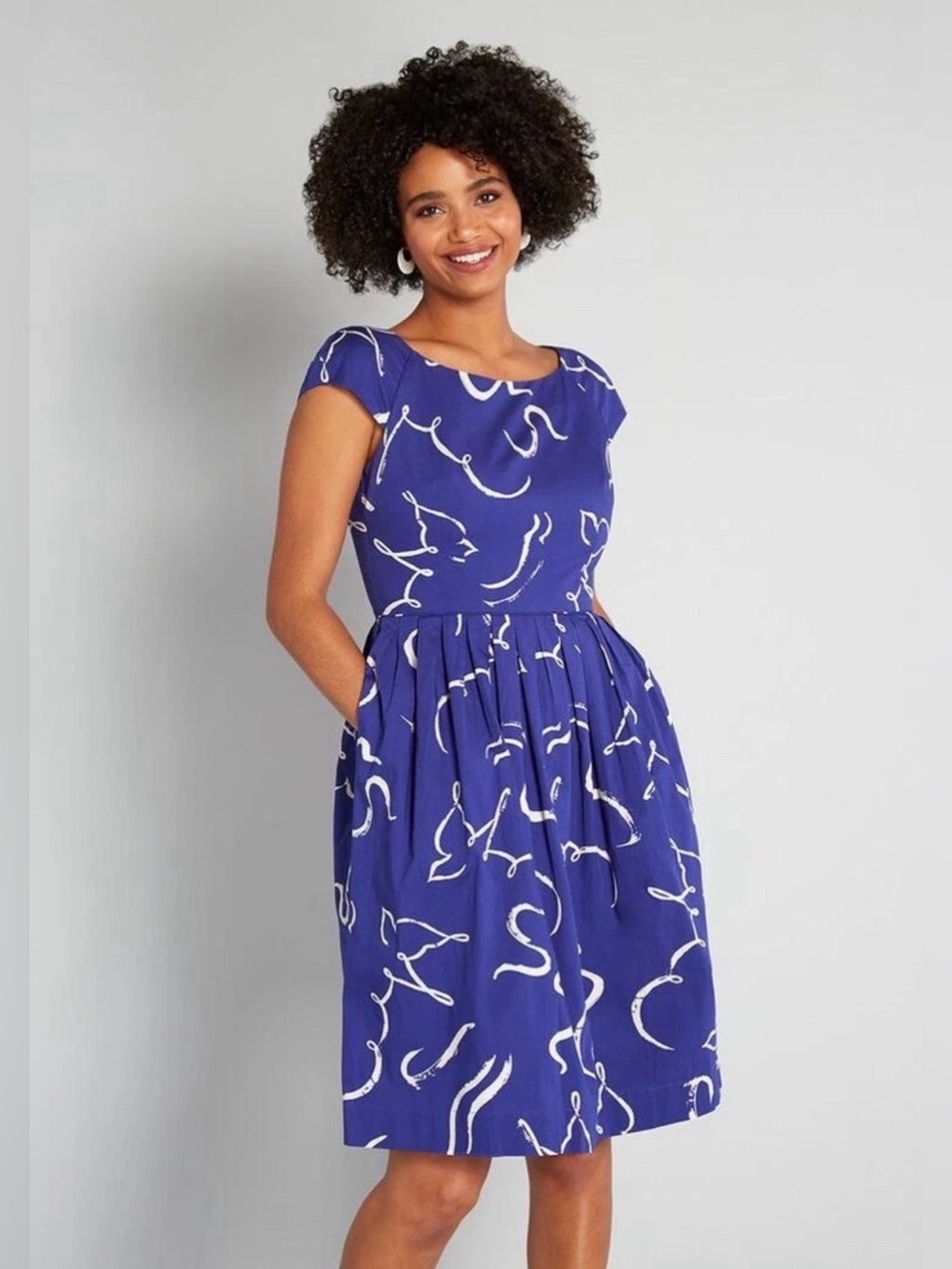 Emily and Fun Blue Cap Sleeve Fit & Flare MIDI Dress, Size XL